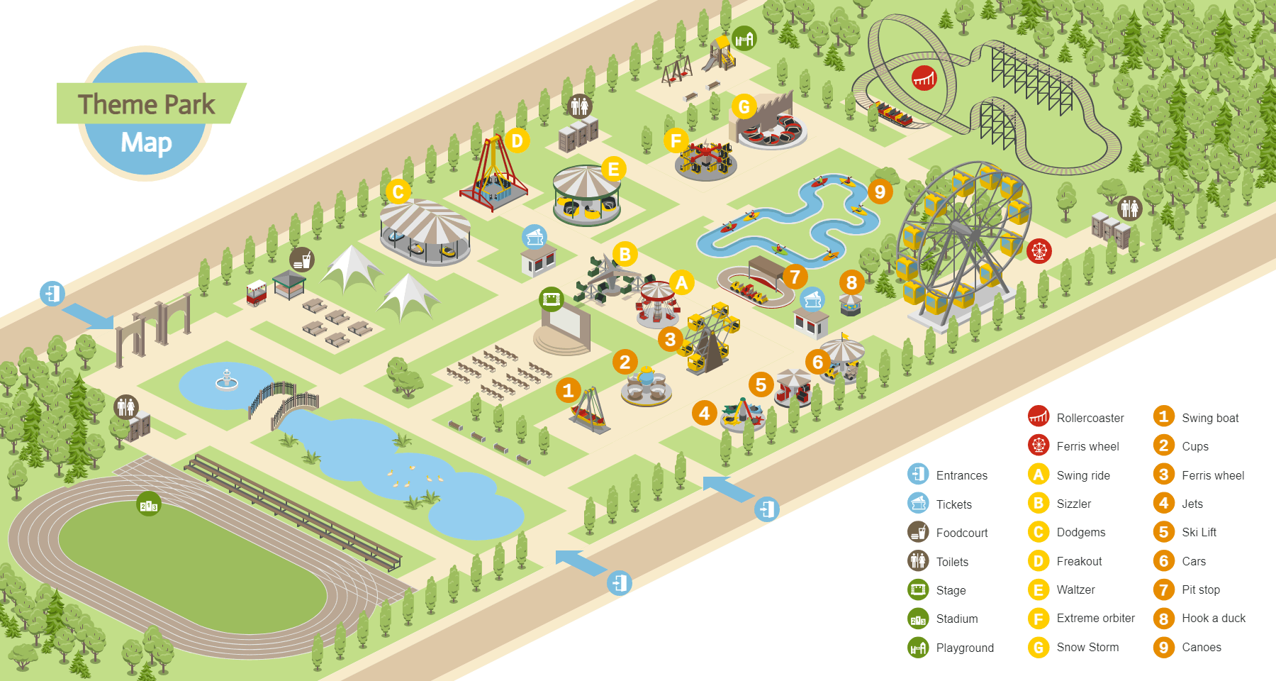 Amusement Park Design An Amusement Park Or Festival Map   Theme Park Map 